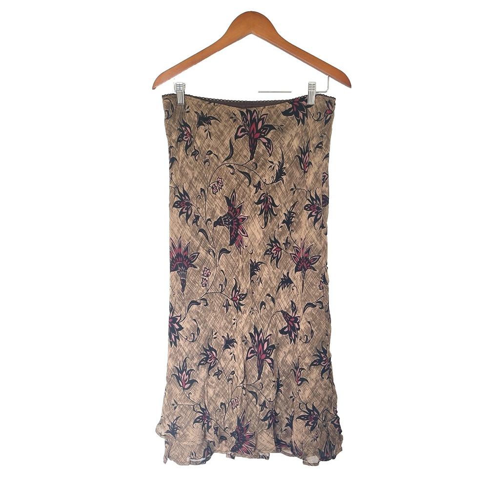 VTG Style & Co Womens Fairy Grunge Floral Maxi Skirt Size 4 Petite Brown Bias